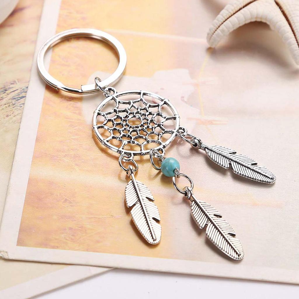 Dream Catcher Feathers Key Chain Tassels Tone Silver Color Keyring Keychain Gift For Women Lucky Decor For Bag