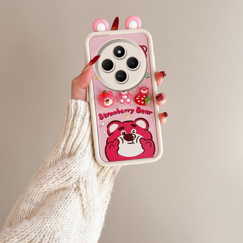 KEYSION Husă cu desene animate 3D cu ureche drăguță pentru Redmi 14C cu brățară Husă din spate a telefonului, rezistentă la șocuri, din silicon moale pentru Xiaomi POCO C75