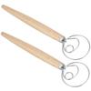 2Pcs Stainless Steel Dough Mixer Blender Manual Eggbeater with Oak Handle Kitchen Accessory