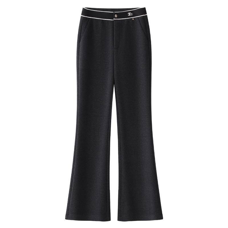 

2024 Женские Облегающие Бежевые Шерстяные Расклешенные Брюки с Высокой Посадкой - Новый Осенне-Зимний Стиль 3XL чёрный