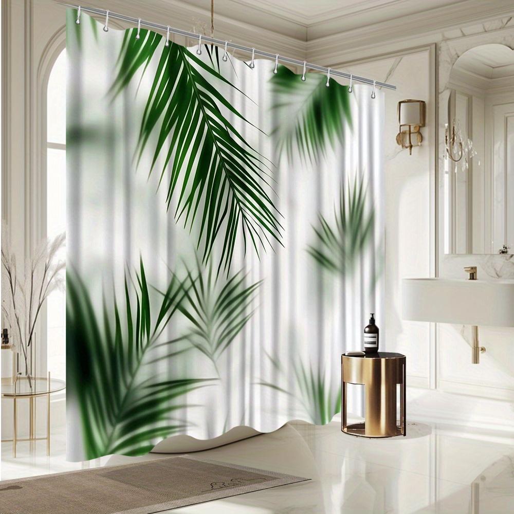 Tropical Palm Leaf Shower Curtain – Lush Green Foliage On White Background, 70.8X70.8In, Fade-Resistant, Includes Hooks