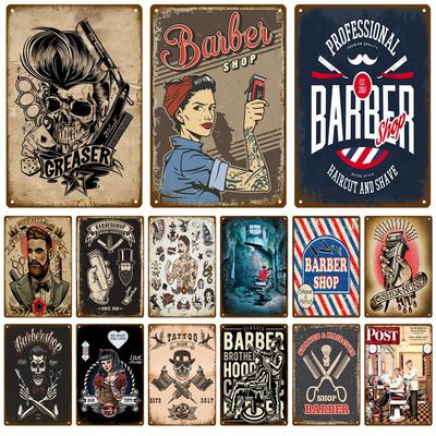 Decoración Vintage para el Hogar Letrero de Lata Barbería Letrero Metálico Cartel Bar Pub Placa Retro Corte de Pelo y Afeitado Barba Pinturas de Hierro Platos de Arte