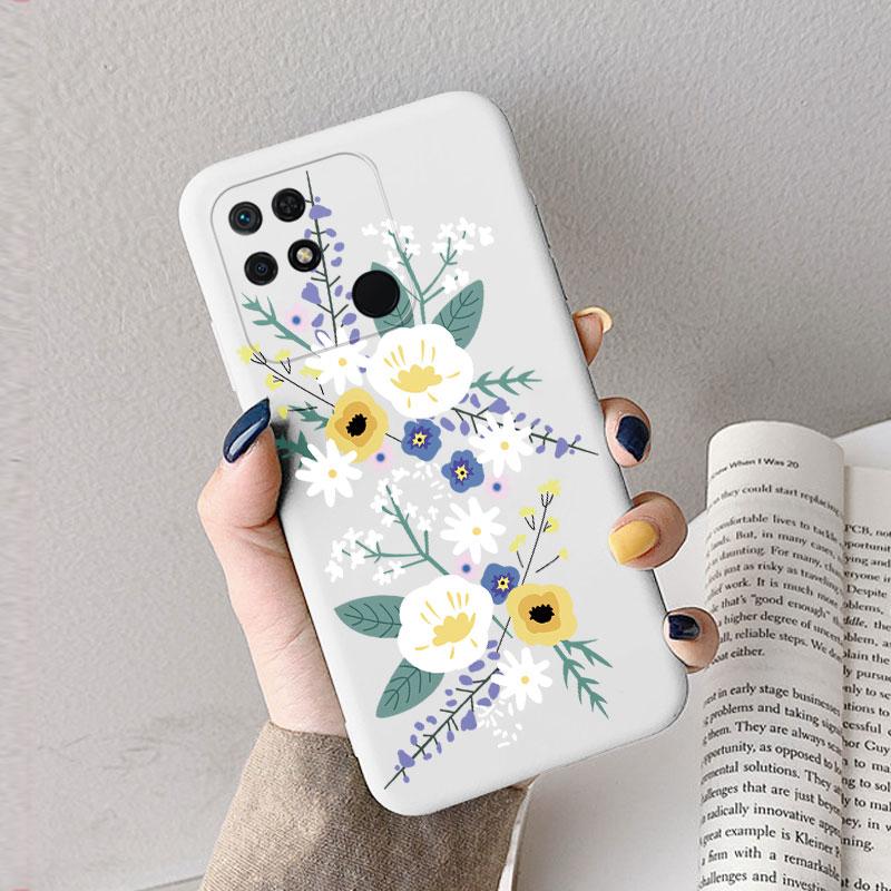 Case For Redmi 10 10C 10A Cute Heart Flower Back Cover Soft Silicone Matte Protective Funda For Xiaomi Redmi 10C Redmi10 Bag