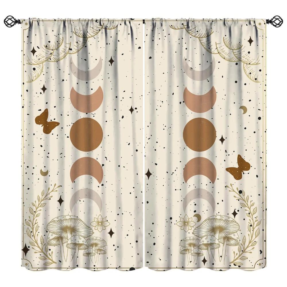 2pcs Sun Moon Curtain Constellation Window Curtains Gothic Boho Mandala Curtains For Living Room, Bedroom, Kitchen, Home Decor