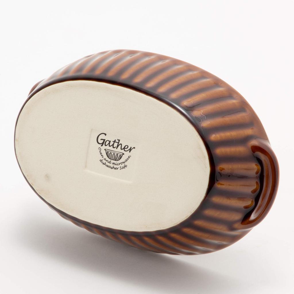 TAMAKI Gratin Dish Gathered Brown Diameter X Depth X Height 480ml Safe 18.5 11.7 4.8cm Microwave/Dishwasher/Oven T-763049