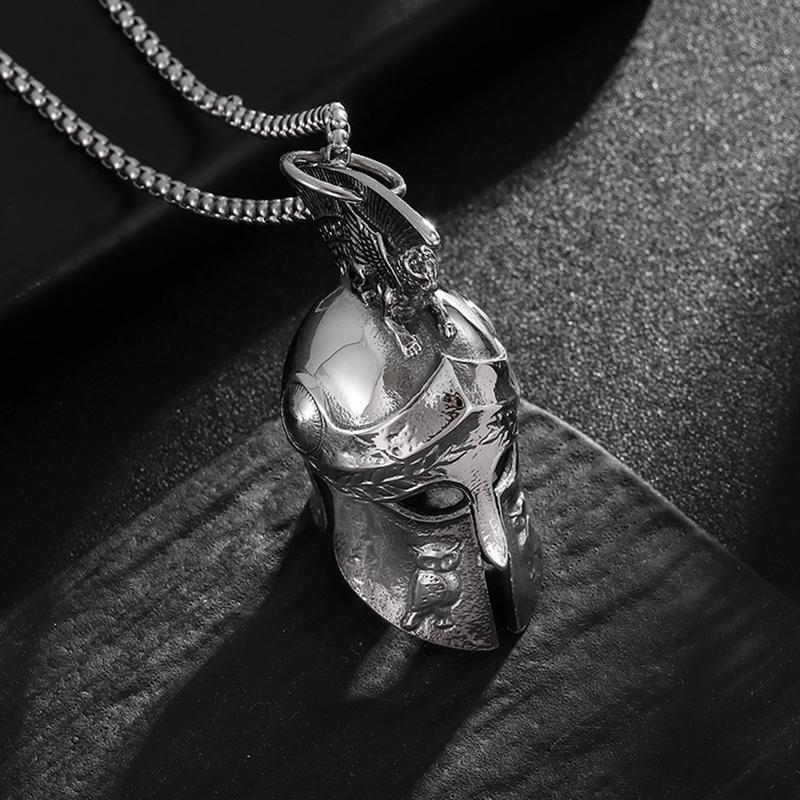 Vintage SpartanRoman Luck Bell Pendant Neccklace Punk Stainless Steel Biker Bell Hanger Viking Mask Helmet Jewelry Gift