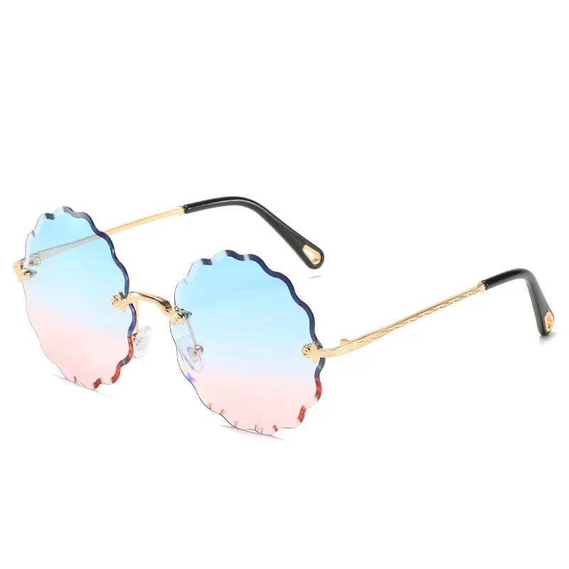 Luxury Retro Round Sunglasses Women Flower Design Trendy Rimless Sun Glasses Shades For Women Driving Eyewear Uv400