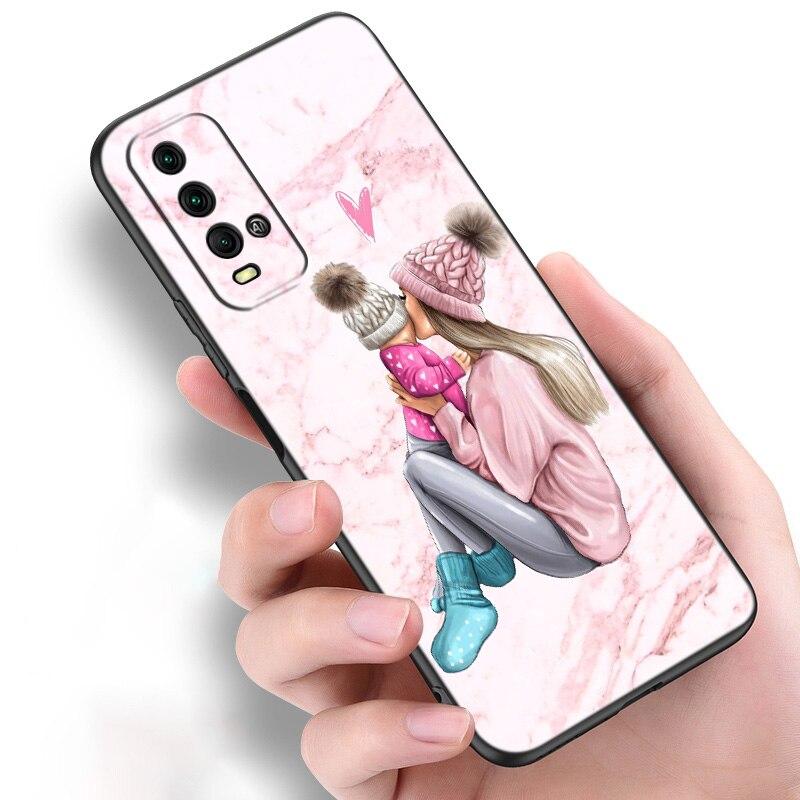 Miminko máma dívka chlapec mramorové silikonové pouzdro na telefon Xiaomi Redmi Note 11 10 9 8 Pro 11T 10T 10S 9S 8T 9 9A 9C 9T černý měkký kryt