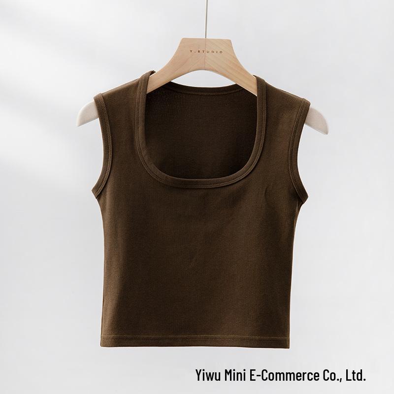 Square Neck Camisole with Chest Pad - Women's Sleeveless Top, Wide Shoulder for Concealed Underarm Fit and Anti-Exposure.