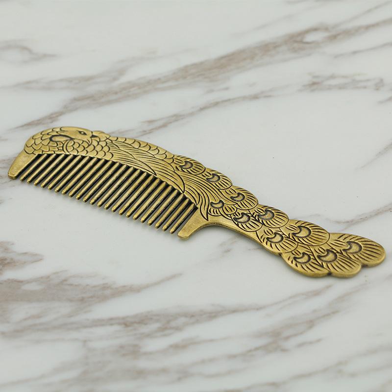 Påfugl Kobberkam Hjem Toalettbord Dekorasjon Vintage Ren Messing Kam Figurer Sminke Hårkam Håndlagde Håndverk Gaver