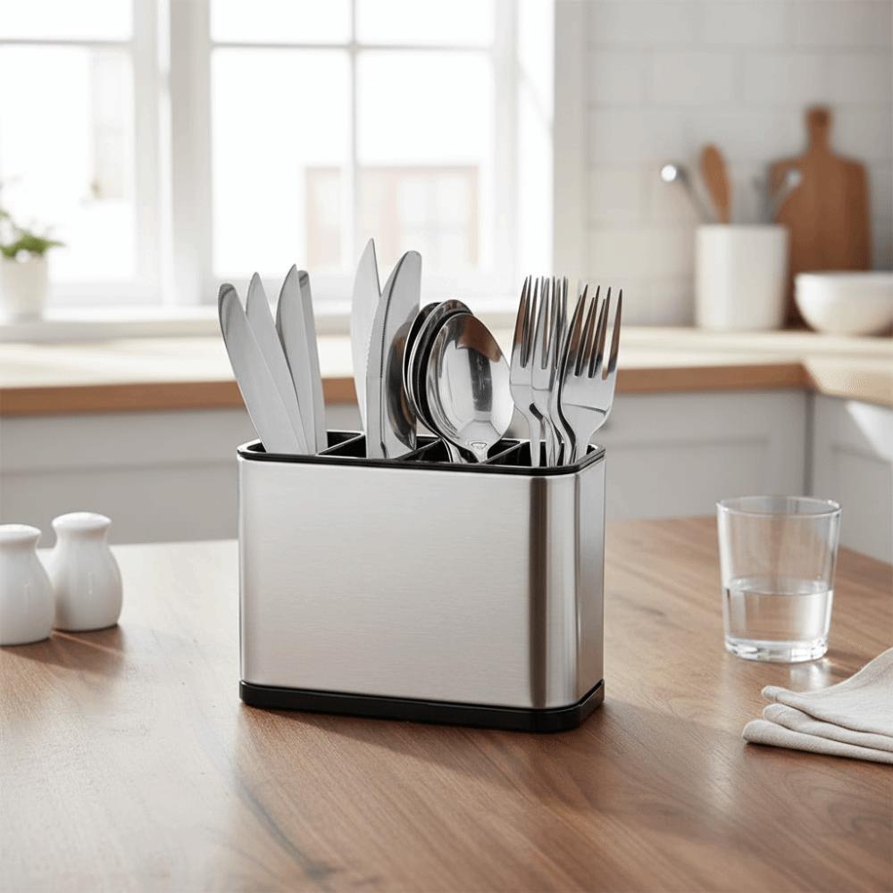 Drainable Kitchen Cutlery Organizer Stainless Steel Spoon Storage Rack  Countertop