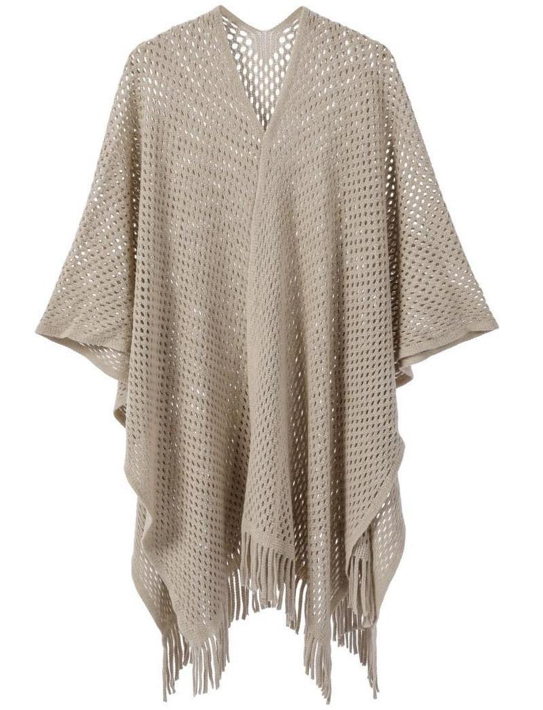 Hot-Selling Knit Shawl: Spring Summer Autumn, Hollow Design, Tassel Trim, Solid Color, Lightweight for European & American Styles.