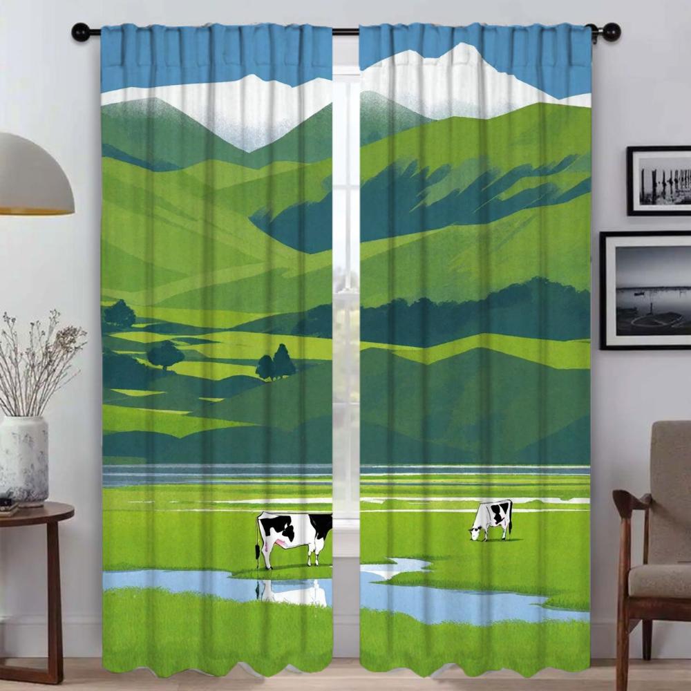 Kuh in der Prärie Heim-Interieur Vorhänge für Wohnzimmer Halloween-Dekoration Raumteiler Verdunkelungsvorhang für Zimmer 2 Paneele Kind