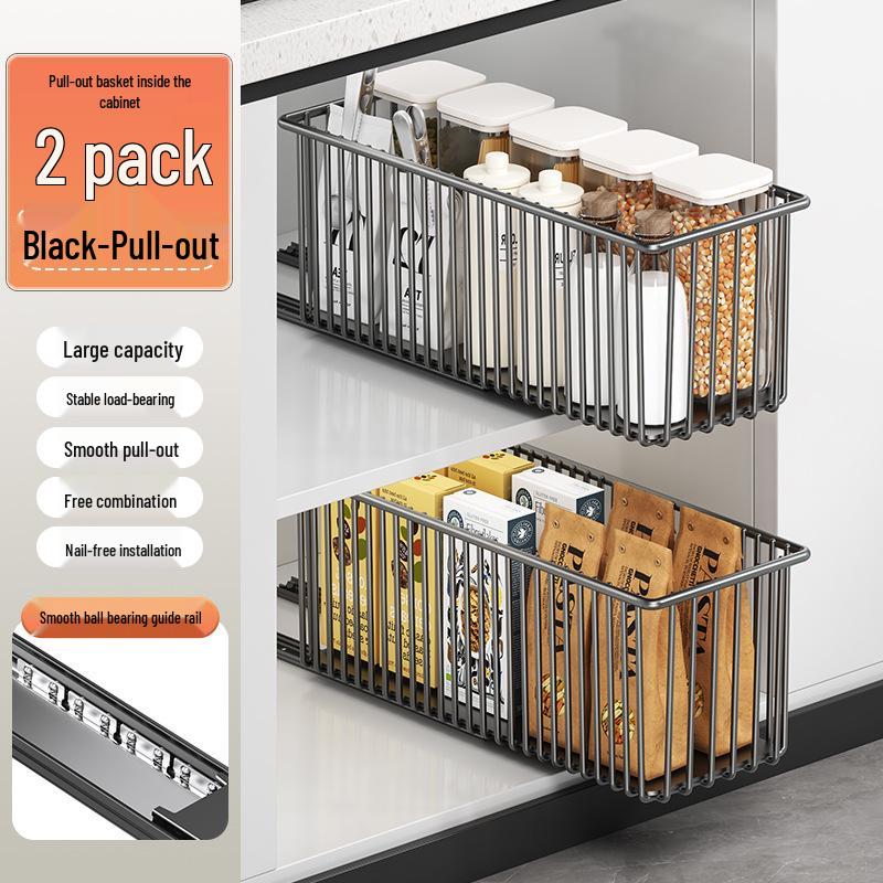 Pull-Out Mesh Storage Basket with Rails for Kitchen Cabinets