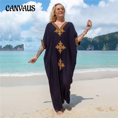 Summer Women's Plus Size Dress Beach Cover Up Sexy Loose Embroidered Holiday Dress Bikini Cover Up