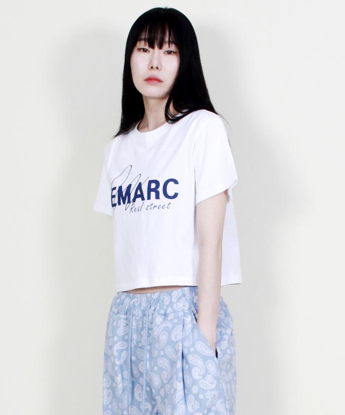 Deumakeu Logo Graphic Crop Short Sleeve T-Shirt White