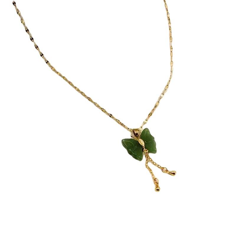 Green Zircon Butterfly Necklace Female Trend Design Natural Wind