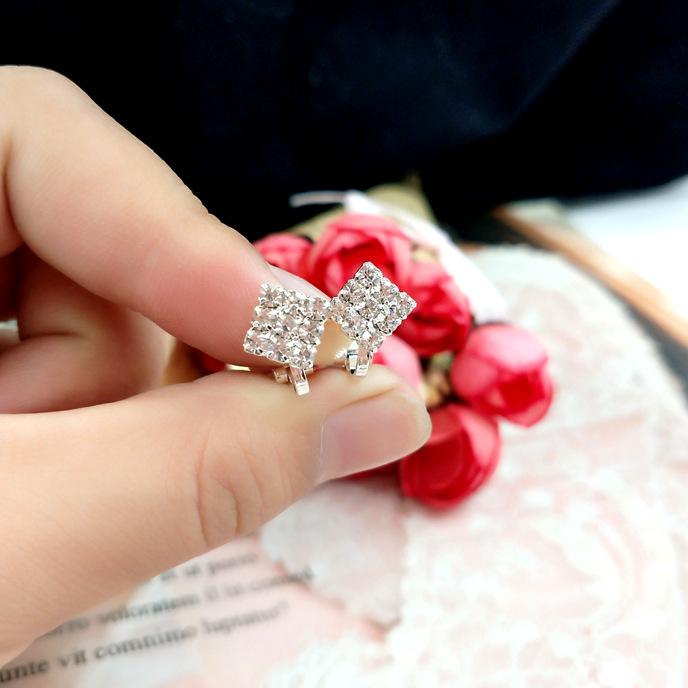 Rhinestone Square Earclip Without Piercing Female Geometric U-shape Fresh Earring Clip