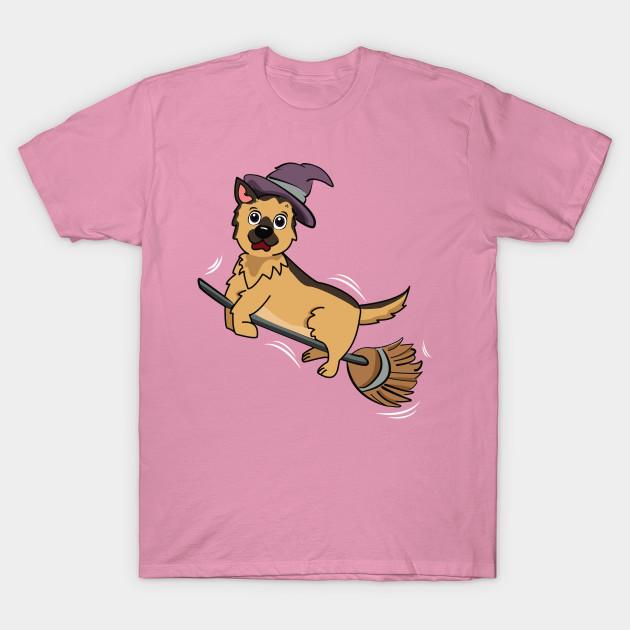 T Shirt Women Funny German Shepherd Riding Witch Broomstick Hall Harajuku Print Kawaii Tshirt Summer Short Sleeve Female T-Shirt Top Tee