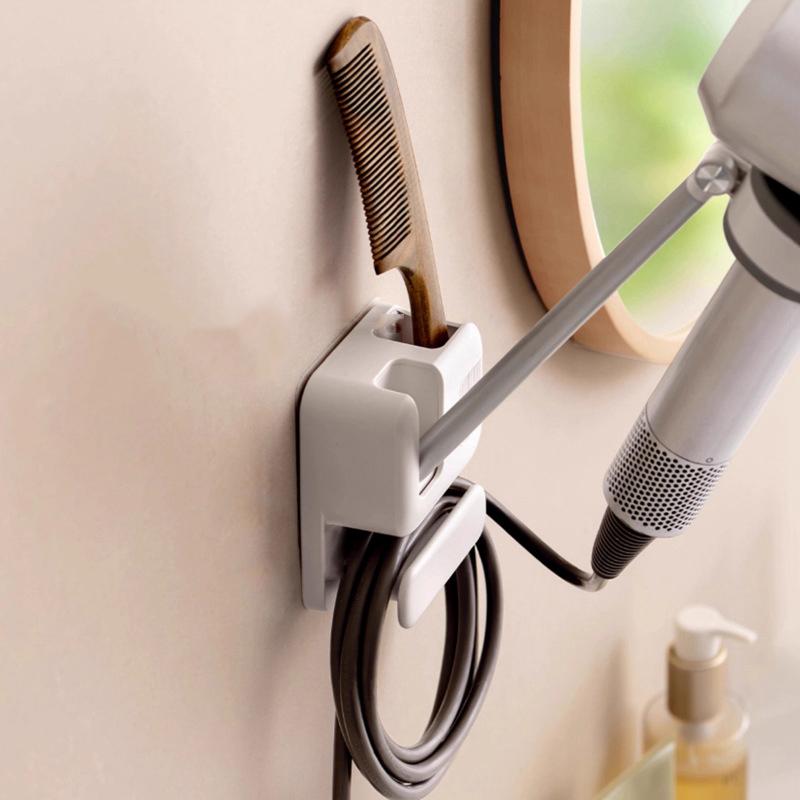 Hair Dryer Holder Non-Drilling Wall-Mounted Hair Dryer Stand For Bathroom Wall Mounted Lazy Storage Stand Rack Shelf