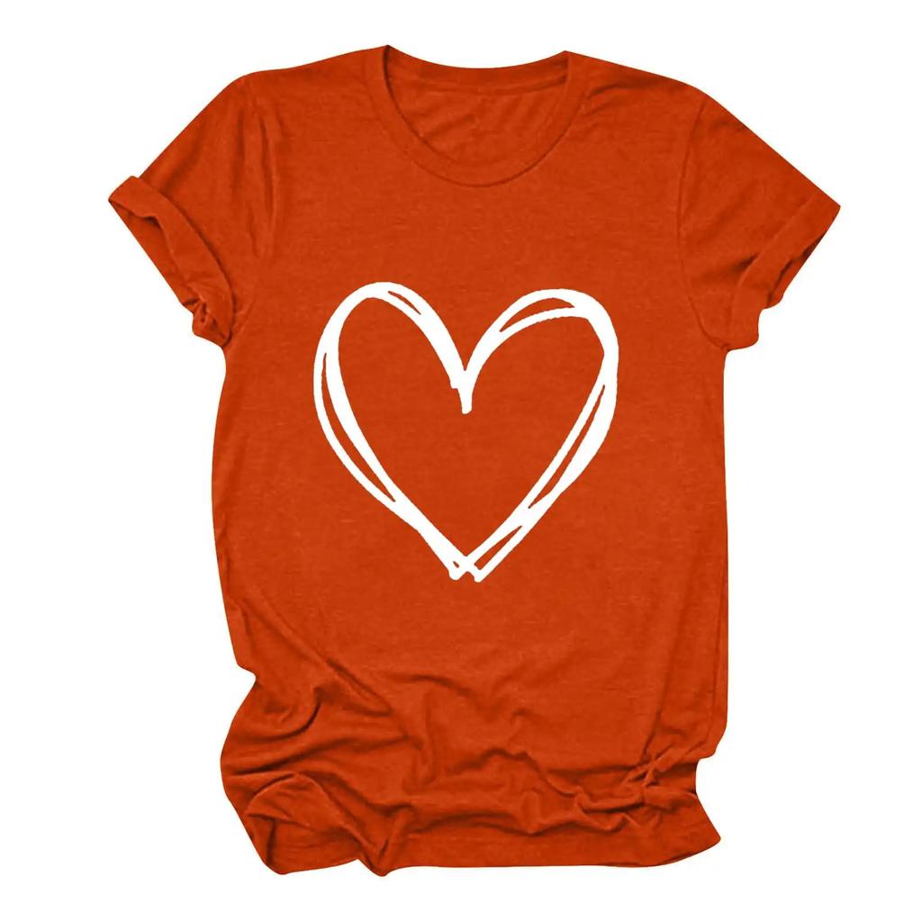Womens Fashion Women Valentine's Day Print Sleeve T-shirt Novelty Graphic Summer Savings Clearance Summer Tops for Streetwear