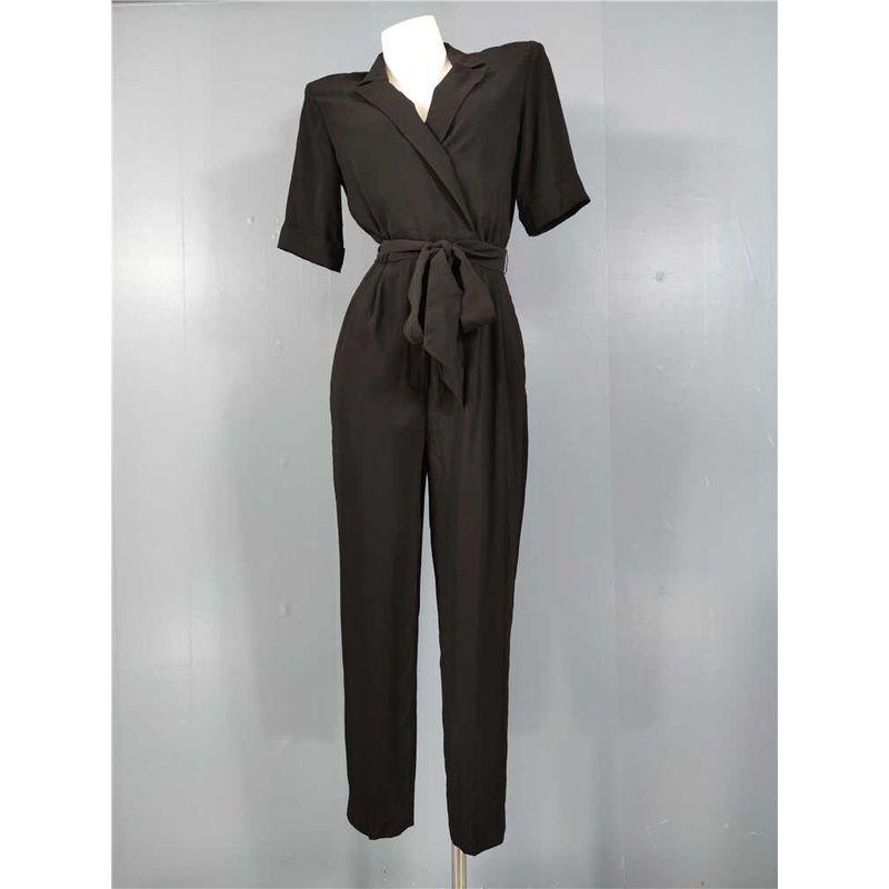 

Single H Home Work Clothing Short Sleeve Elegance Graceful and Fashionable V-neck Waist-Controlled Slimming Stylish Simple Black Jumpsuit for Women Black XL/EUR42