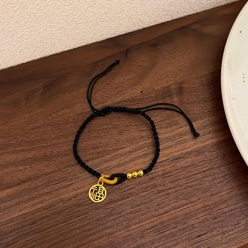 

Shajin Ancient Method Jinfu Brand Hand Rope Женский осенне-зимний простой ретро регулируемый маленький золотой плетеный браслет с бусинами Ювелирные изделия для подруги