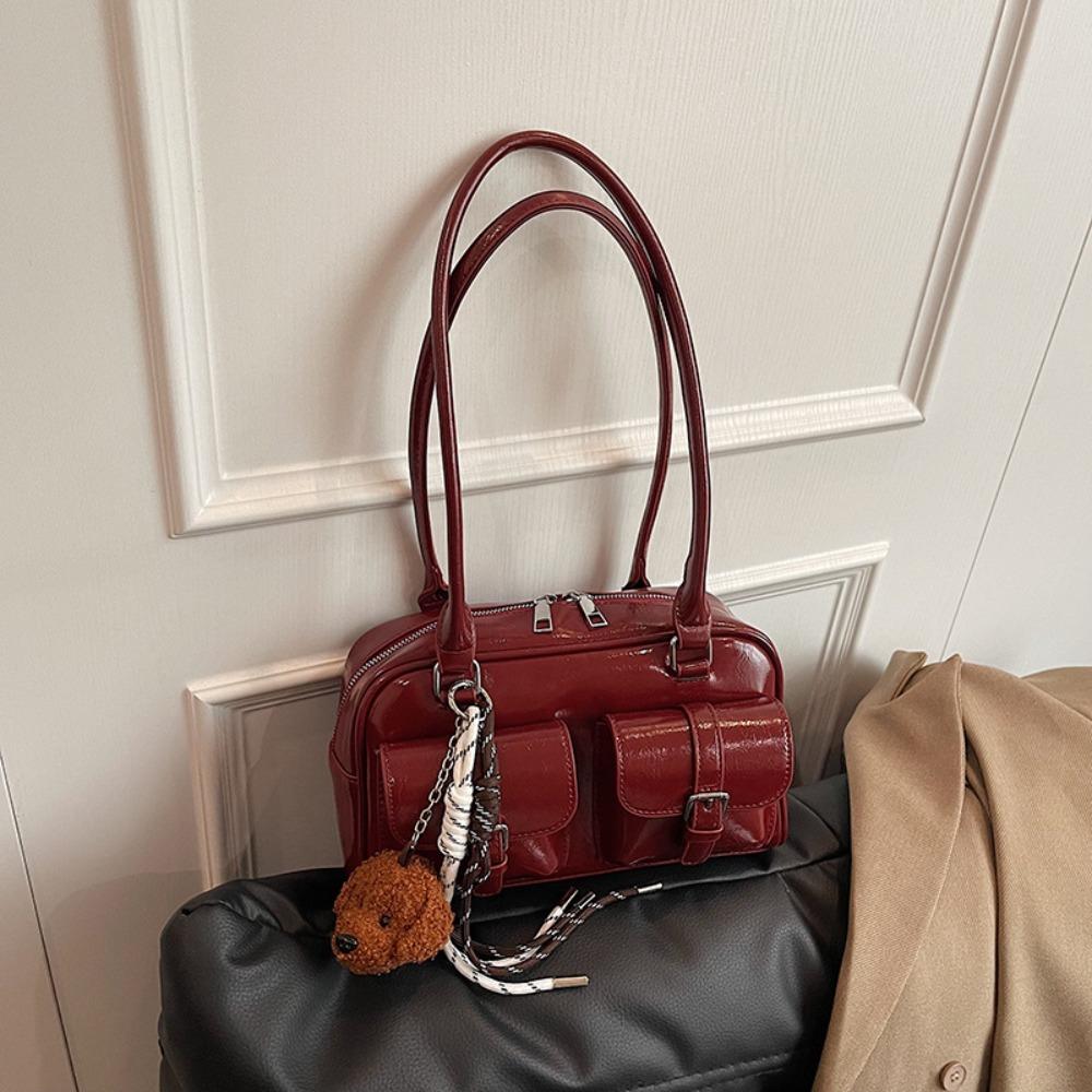 Korean Style PU Bowling Bag Handbag Underarm Bag Casual Pocket Boston Tote Bag  Portable