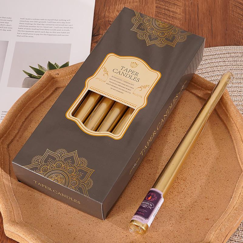 

Европейская свеча на шесте, ужин при свечах, красный, черный, жемчужный, серебряный, золотой, свадебная, молитвенная, домашнее освещение, свадебная длинная свеча на шесте Cone rod gold 12 pcs