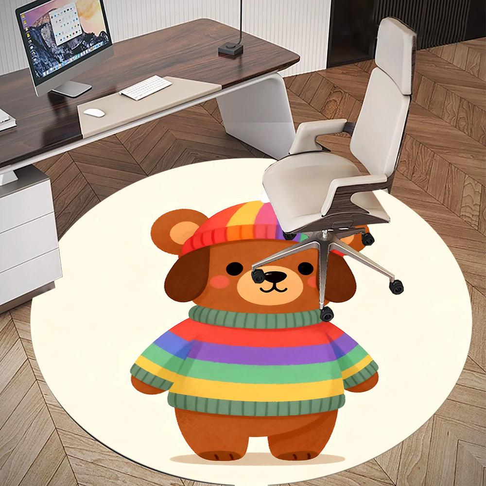 1pc Bear Rainbow Sweater Round Chair Mat Area Rug - Non-Slip, Floor Mat for Office, Bedroom, and Indoor Decor -Gift C1125002