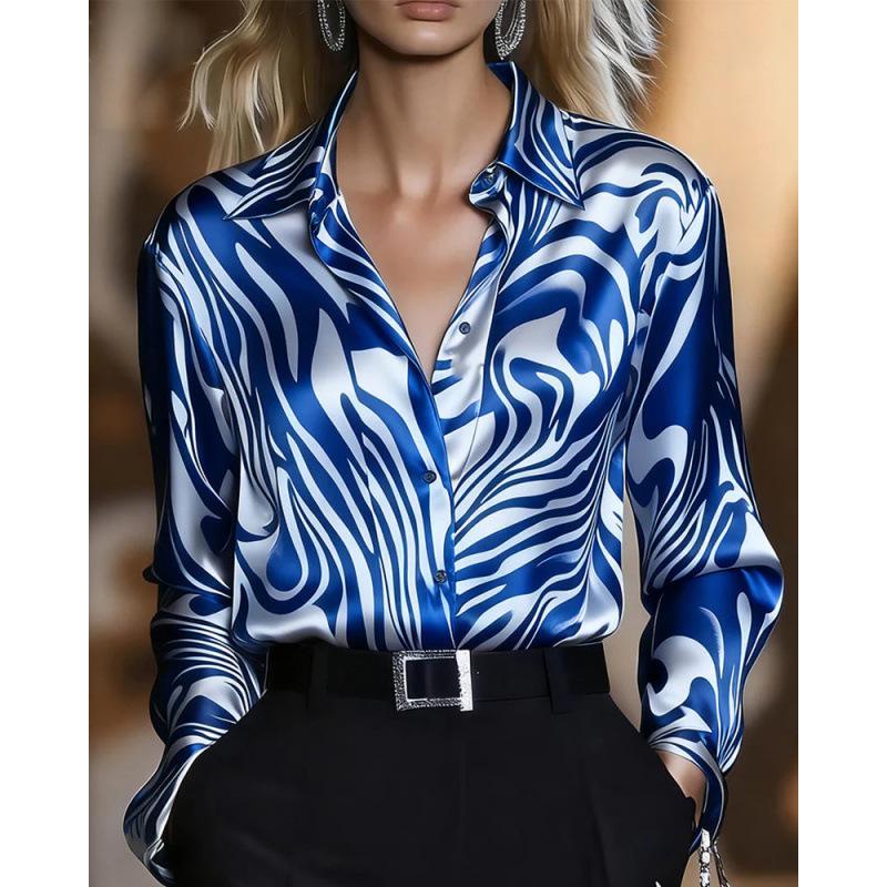 2025 Spring Leopard Print High Elastic Satin Button-Up Shirt - Casual Loose European American Women's Fashion