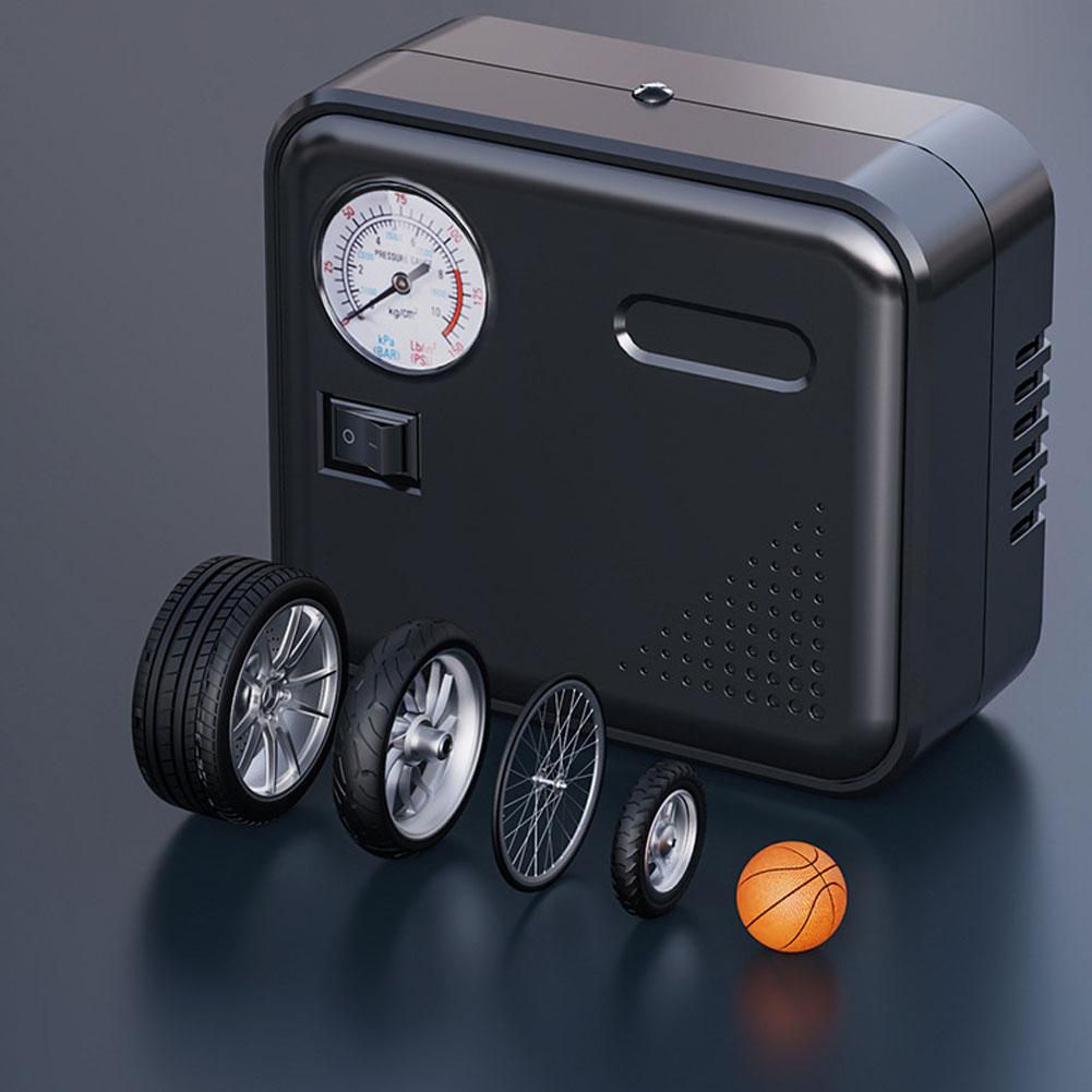 Tire Inflator Portable Air Compressor DC12V Tire Air Pump With Pointer Type Tire Pressure Gauge Emergency LED Light For Bicycle