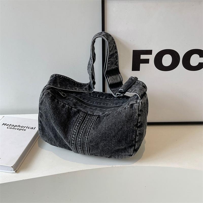 

Джинсовая женская сумка городская простая большая вместительная сумка через плечо маленькая квадратная сумка чёрный