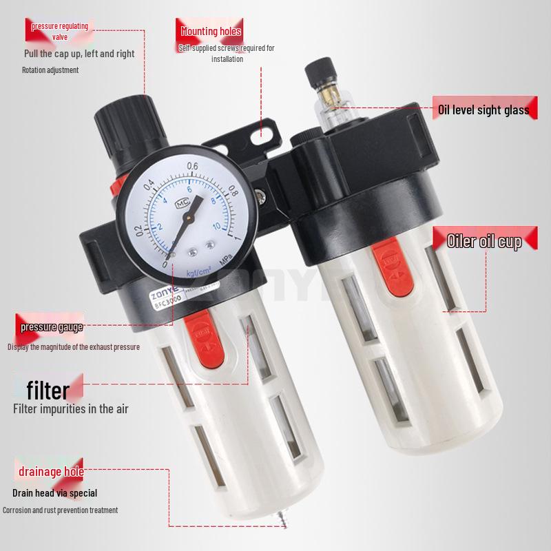 Air Source Processor 2-Piece Oil-Water Separator AR/BR/BFR/BFC2000 Air Filter Pressure Regulator.