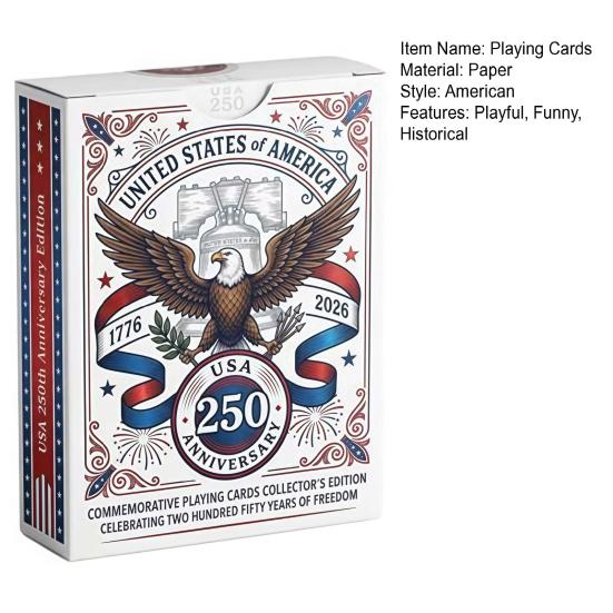 USA 250th Anniversary Commemorative Playing Cards 1776 2026 Patriotic Collectible Poker Cards for Veteran's Day Memorial Day 4th of July Collectors