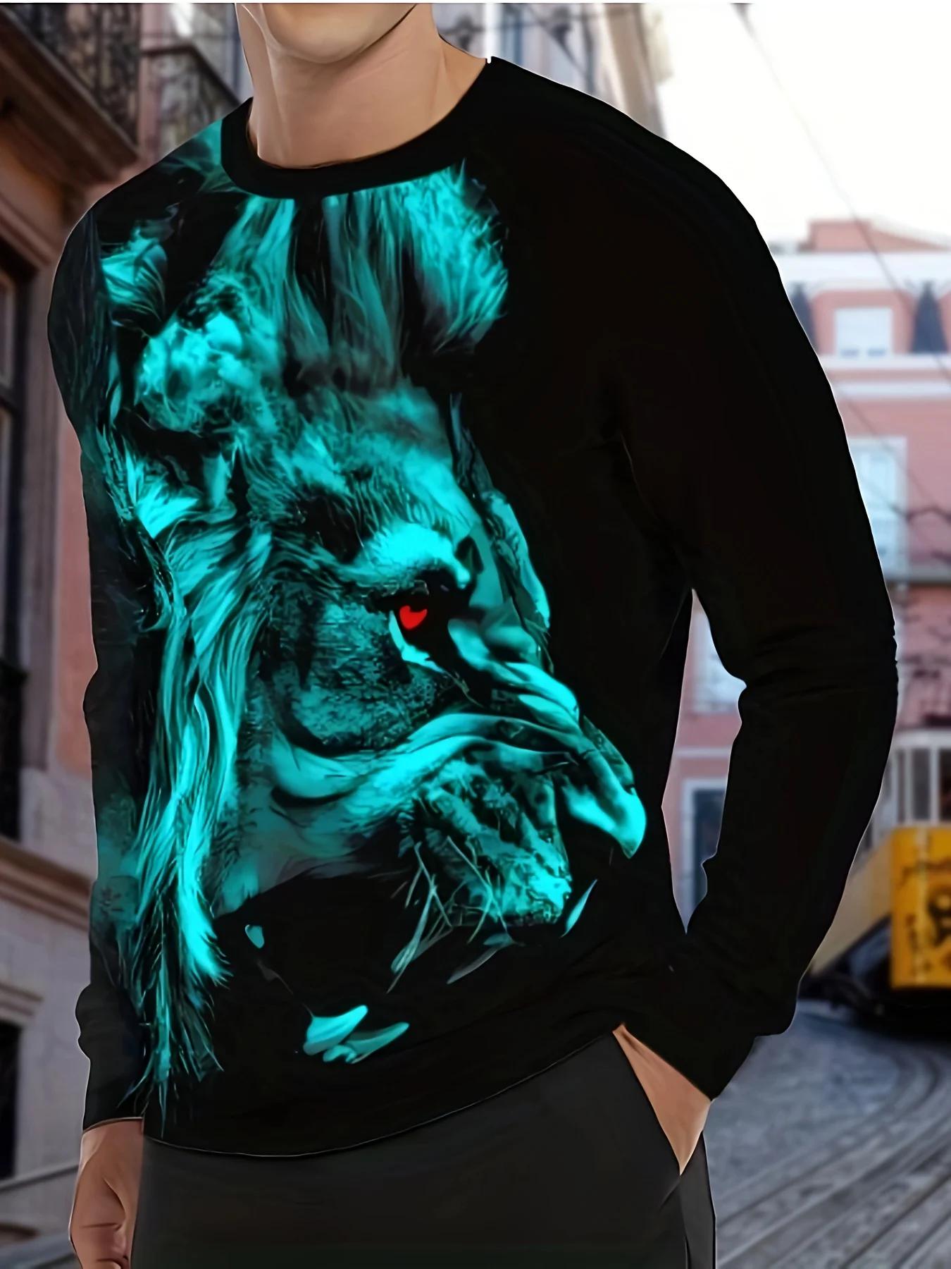 

Fashion Lion 3D Printing Men s Long Sleeve T Shirt Autumn Pullover Comfortable Fit Street Casual Oversized Harajuku Shirt Tops 6XL