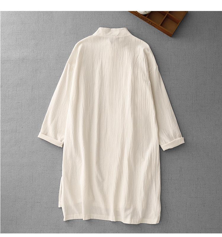 Zen Women's Cotton Linen Robe: Chinese Slant Placket, Long Sleeve, Temple Meditation Wear