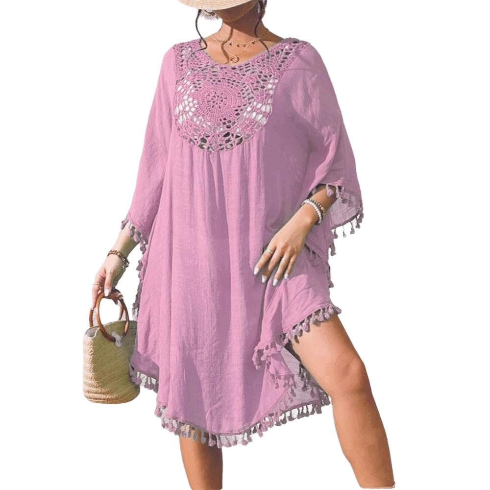 Hollow Out Swimsuit Cover Up Dress Square Neck Beachwear Shirt Fashion Bikini Cover-Ups  for Women