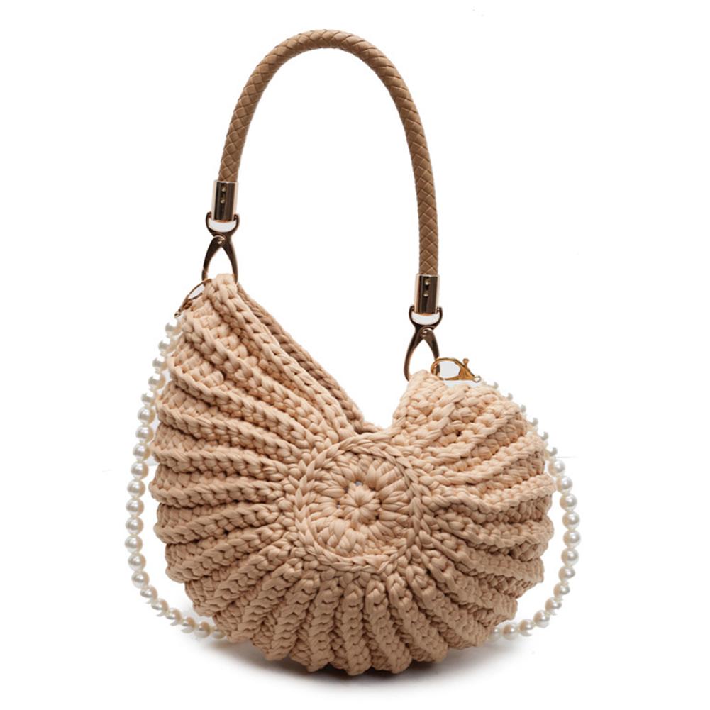 Women Pearls Chain Crossbody Bags Handwoven Seashell Boho Clutch Purse Creative Crochet Shoulder Bag Beach Travel Small Handbags