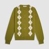 Miu Miu Women's High-End Argyle Knit Cardigan with Logo and Round Neck, Long Sleeve