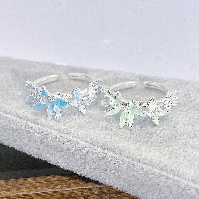 Spring And Summer Small Fresh Mint Green Enamel Dripping Oil Butterfly Opening Ring Personalized Niche Light Luxury High-End Ring