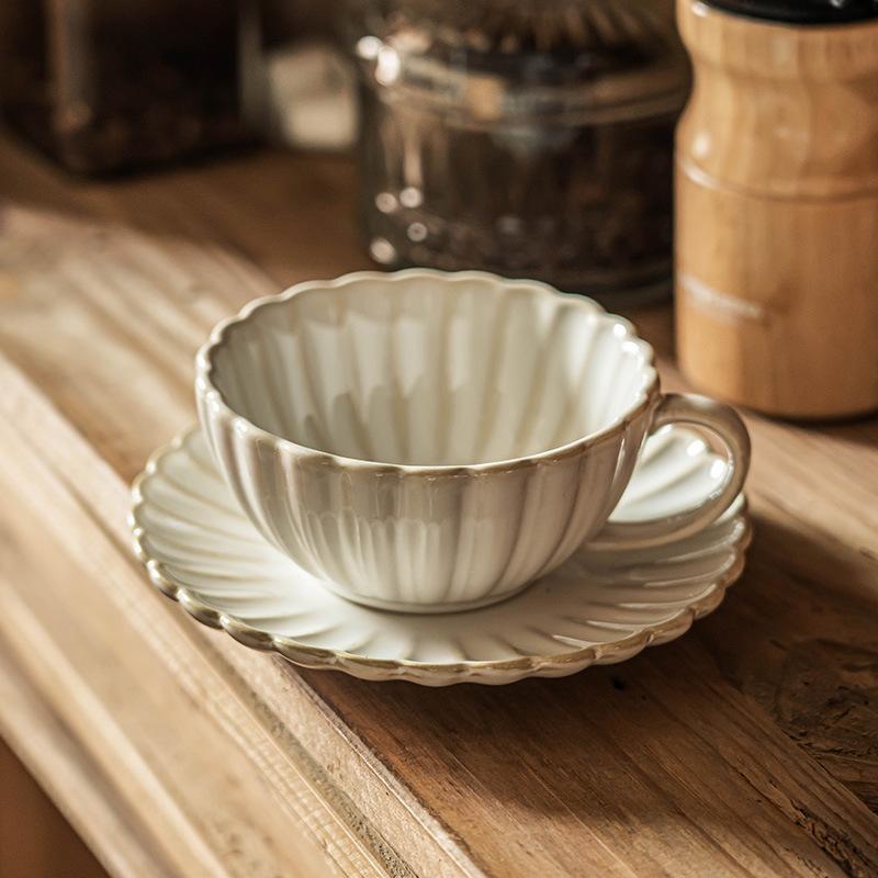 Delicate Cup And Saucer Set, Petal-Shaped Coffee Cup, Ceramic Cup, Mug, Afternoon Tea Cup, Saucer, Household Cup.