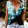 Women Tanks Sexy V Neck Sleeveless Summer Tops Vest 3D Beautiful Flower Print Cool Lightweight Tops
