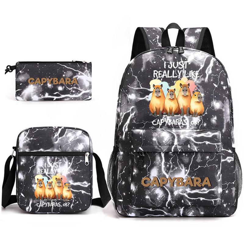 Capybara Animal Print 3Pcs Student Bookbag Set Shoulder Bag Pencil Case Children School Bag for Boys Girls Lightweight Daypack