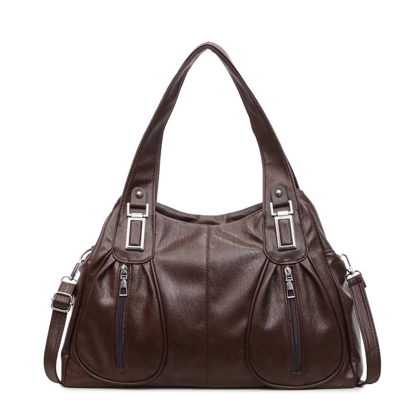 

Pu Solid Color Zipper Large Capacity Casual Tote 2026 High Quality Light Luxury Bags Daily Commute Durable Shoulder Bags кавовий