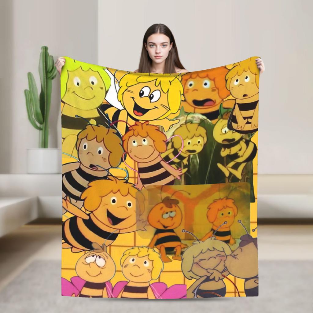 Maya The Bee With Flowers Cartoon Throw Blanket for Couch  Fuzzy Soft Plush Blanket 50x60 Inches Multiple Sizes Bedspreads