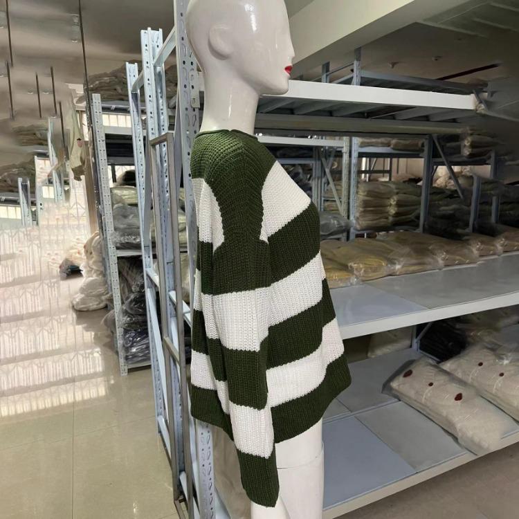 Vintage Women O-Neck Pullover Sweater Loose Long Sleeve Striped Blocking Color Knitted Knitwear Autumn Winter Top