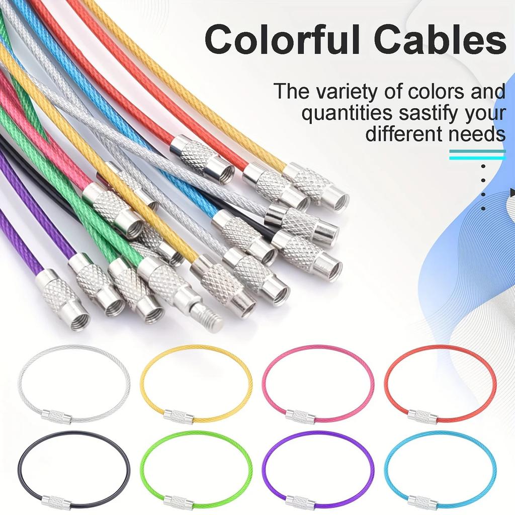Colorful Stainless Steel Wire Keychain Ring Key Keyring Circle Rope Cable Loop Outdoor Camp Luggage Tag Screw Lock Gadget