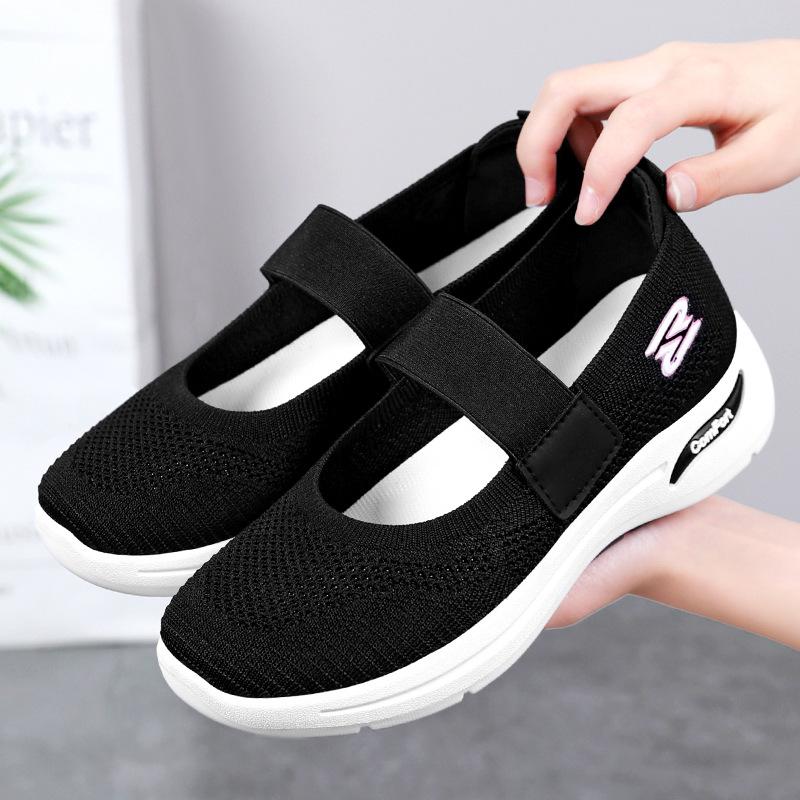 Shoes Women's Casual Shoes Middle-aged and Elderly Mother Shoes Versatile Women's Shoes Soft Sole Not Tired Feet Flying Woven Shoes Breathable Mesh