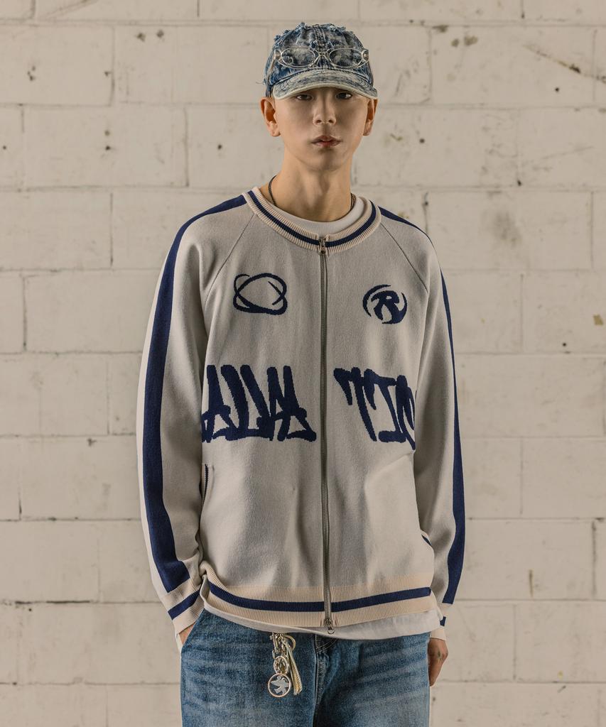 BURNING CAPONE Bc Salvation Knit Zip-Up Ivory